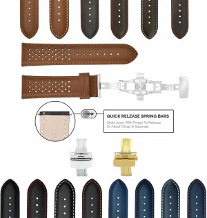 Ewatchparts 18-19-20-21-22-23-24mm Perforated Leather Watch Band Strap Compatible with Omega Easy Release