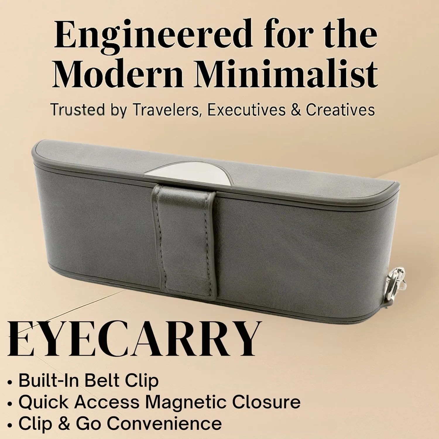 Eyeglasses Case – Vegan Leather Hard Shell Holder, One-Hand Access, Fits Sunglasses, Readers, Blue Light Glasses