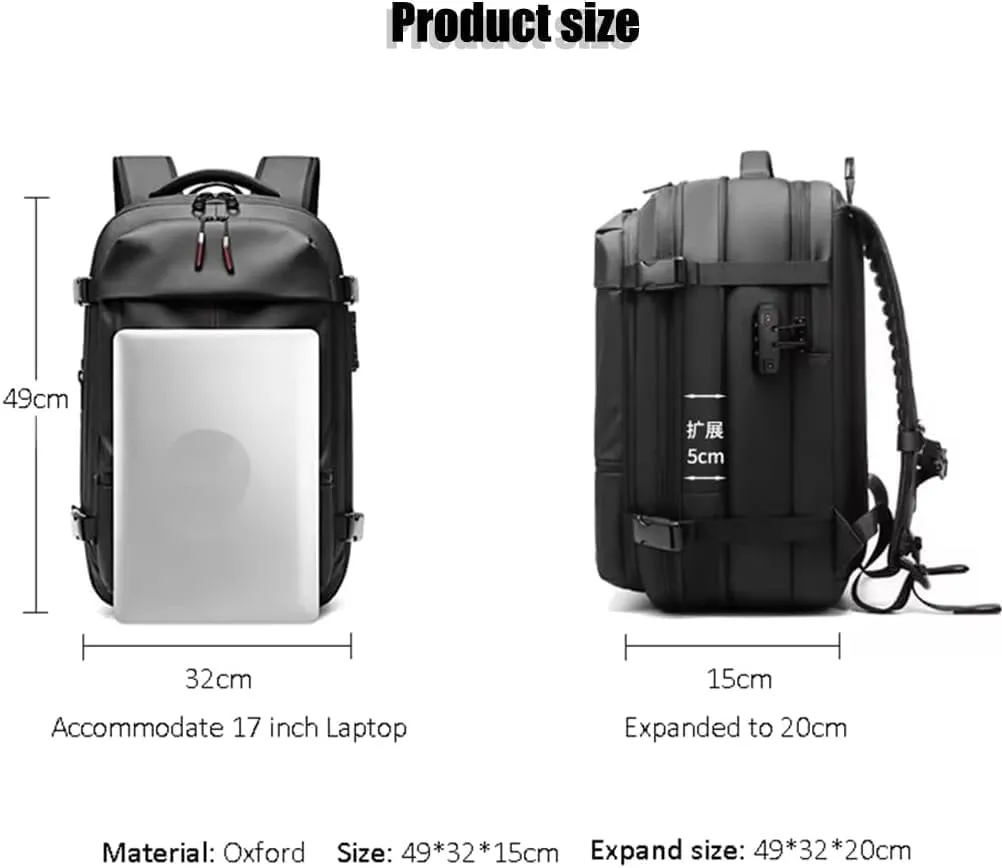 ezyvac Travel Backpack with Pump, Vacuum Sealed Travel Backpack, Large Capacity Travel Vacuum Bag with Combination Lock (black)