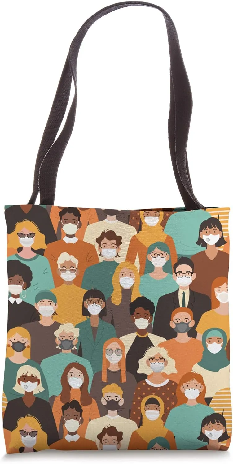 Facemask Crowd Facemask Bright Colors Decorative Pattern Tote Bag