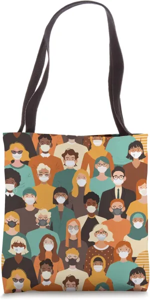 Facemask Crowd Facemask Bright Colors Decorative Pattern Tote Bag
