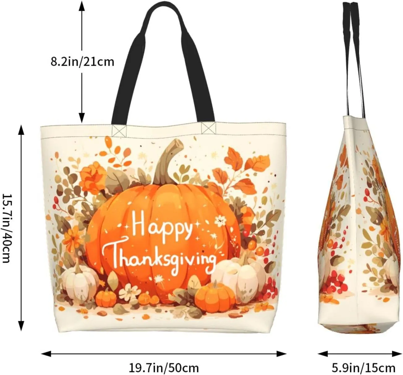Fall Large Tote Bag Maple Leaf Pumpkin Thanksgiving Day Reusable Shoulder Tote Travel Bags