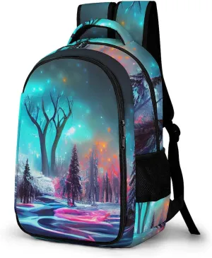 Fantasy Magical Forest Laptop Backpack Winter Landscape Travel Bags Daypack Durable Work Camping Hiking Back Packs for Women Men