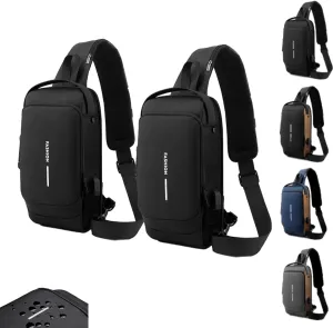 Fashion New Carbon Fiber Streamline Anti-Theft Sling Bag, USB Charging Shoulder Chest, Waterproof Sports Crossbody Backpack (2pcs-Black)