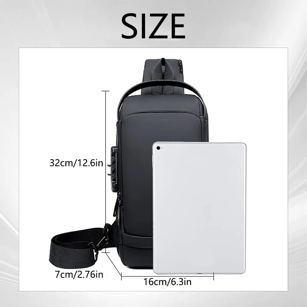 Fashion New Carbon Fiber Streamline Anti-Theft Sling Bag, USB Charging Shoulder Chest, Waterproof Sports Crossbody Backpack (2pcs-Black)