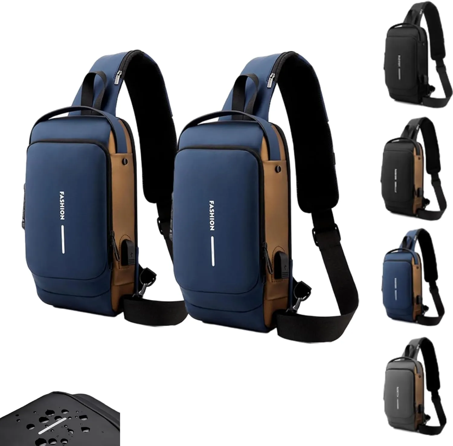 Fashion New Carbon Fiber Streamline Anti-Theft Sling Bag, USB Charging Shoulder Chest, Waterproof Sports Crossbody Backpack (2pcs-Blue)
