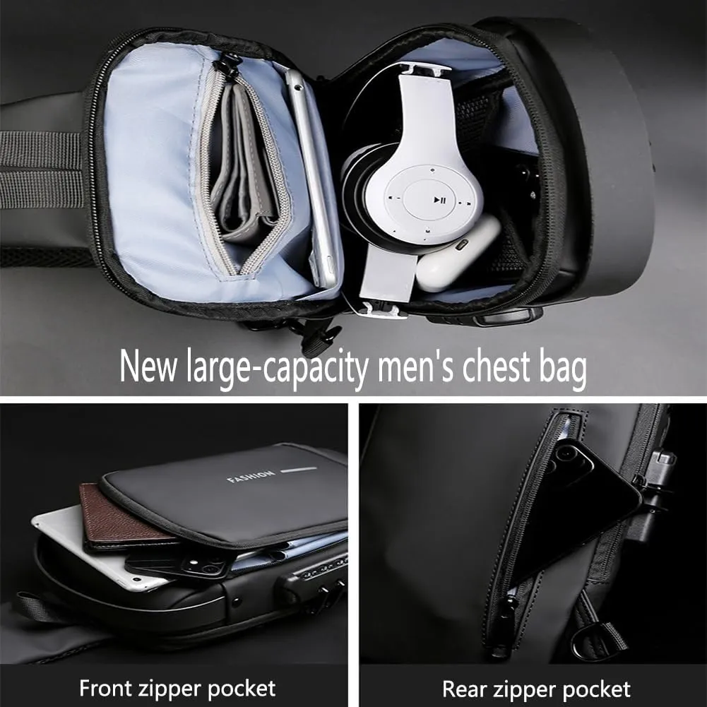 Fashion New Carbon Fiber Streamline Anti-Theft Sling Bag, USB Charging Shoulder Chest, Waterproof Sports Crossbody Backpack (2pcs-Blue)