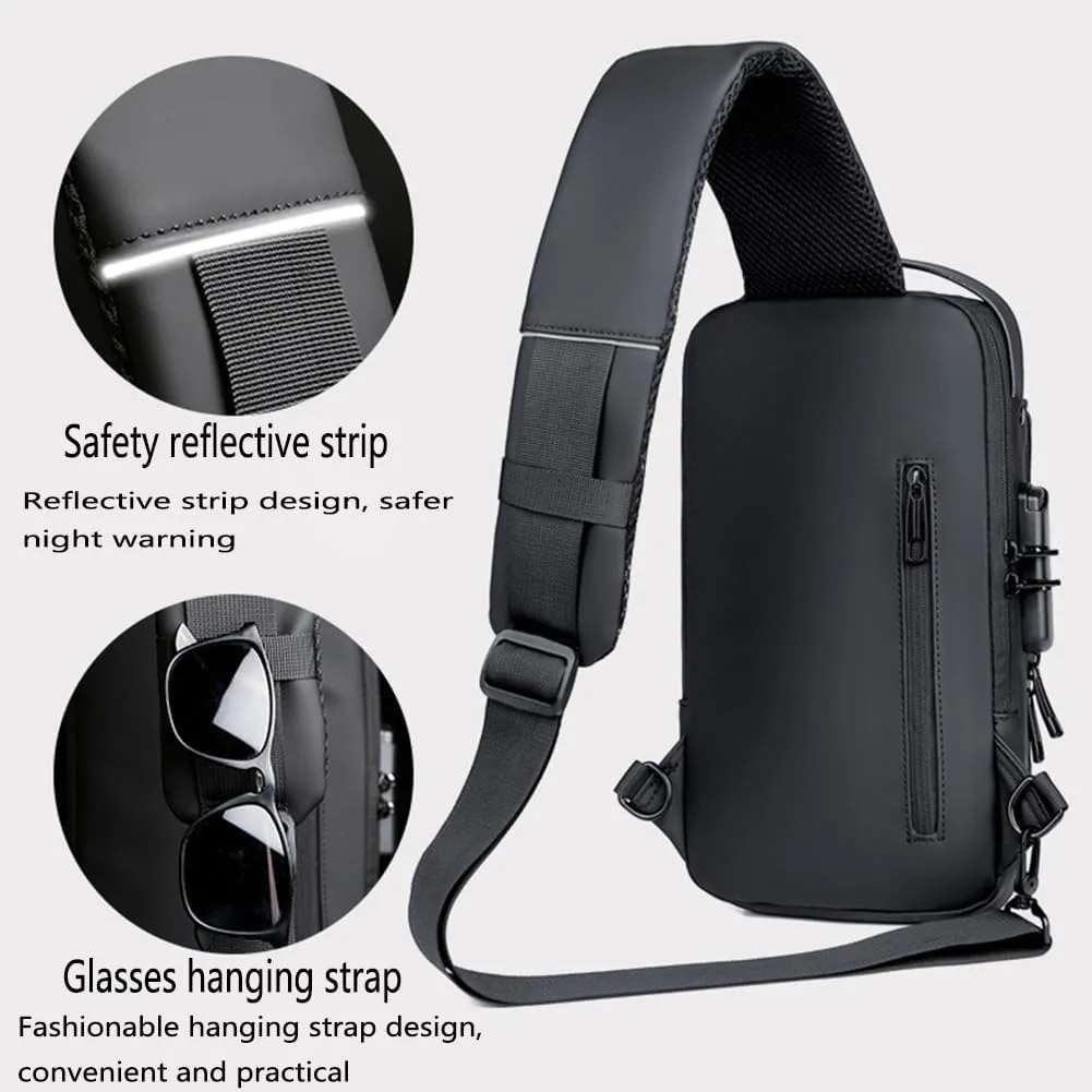 Fashion New Carbon Fiber Streamline Anti-Theft Sling Bag, USB Charging Shoulder Chest, Waterproof Sports Crossbody Backpack (2pcs-Blue)
