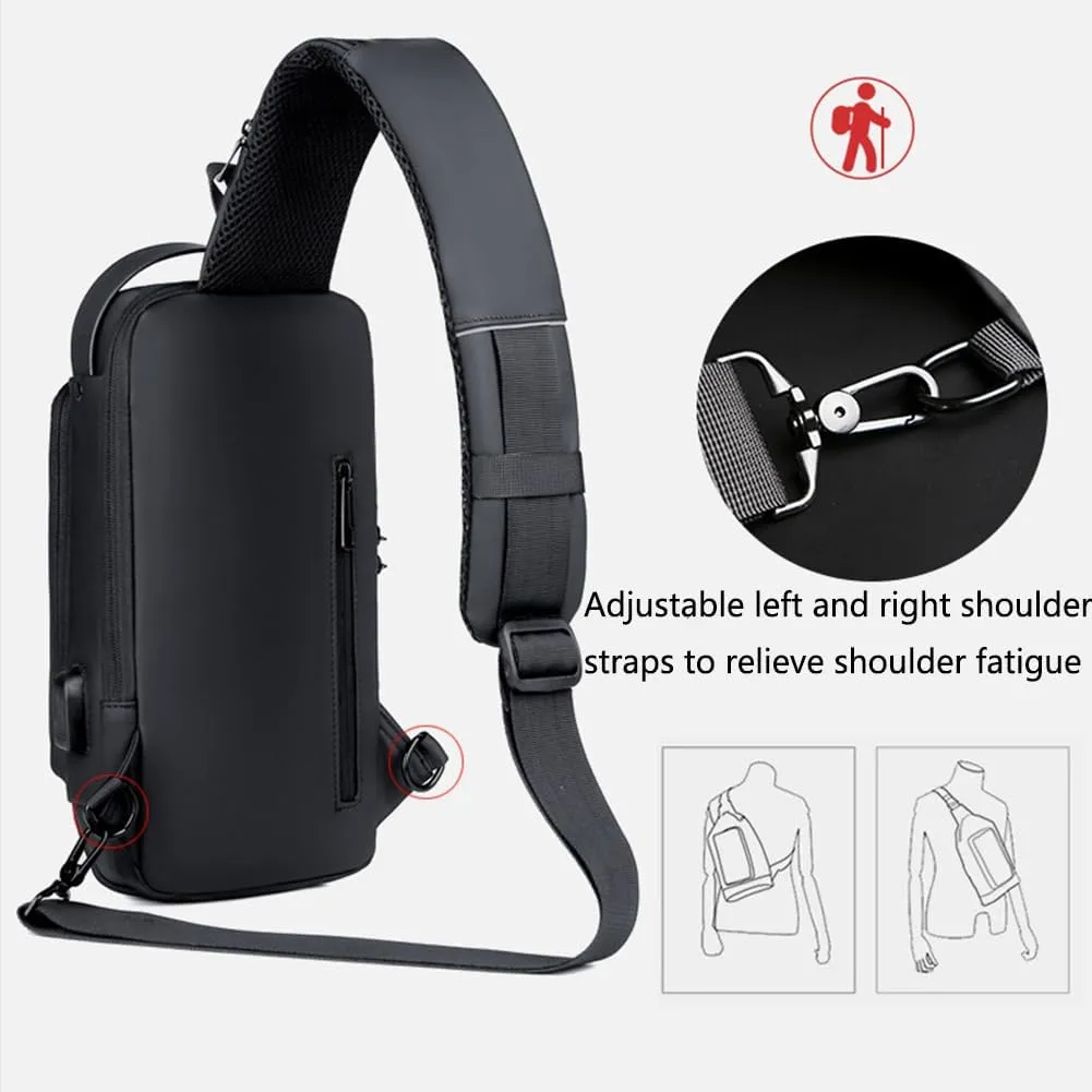 Fashion New Carbon Fiber Streamline Anti-Theft Sling Bag, USB Charging Shoulder Chest, Waterproof Sports Crossbody Backpack (2pcs-Blue)