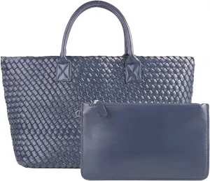Fashion Woven Vegan Leather Shopper Tote Travel Handbag Women's Large Capacity Shoulder Bag