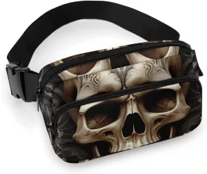 Fashionable Large-capacity Twill Skulls Printed Waist Bag, A Must-have Item for Hands-free Travel