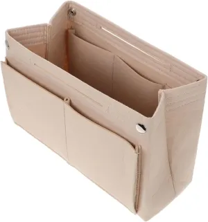 Felt Makeup Bag Organizer Double Portable Cosmetic Insert with Snap Button Closure Ample Storage for Toiletries and Accessories Beige for Travel and Everyday Use