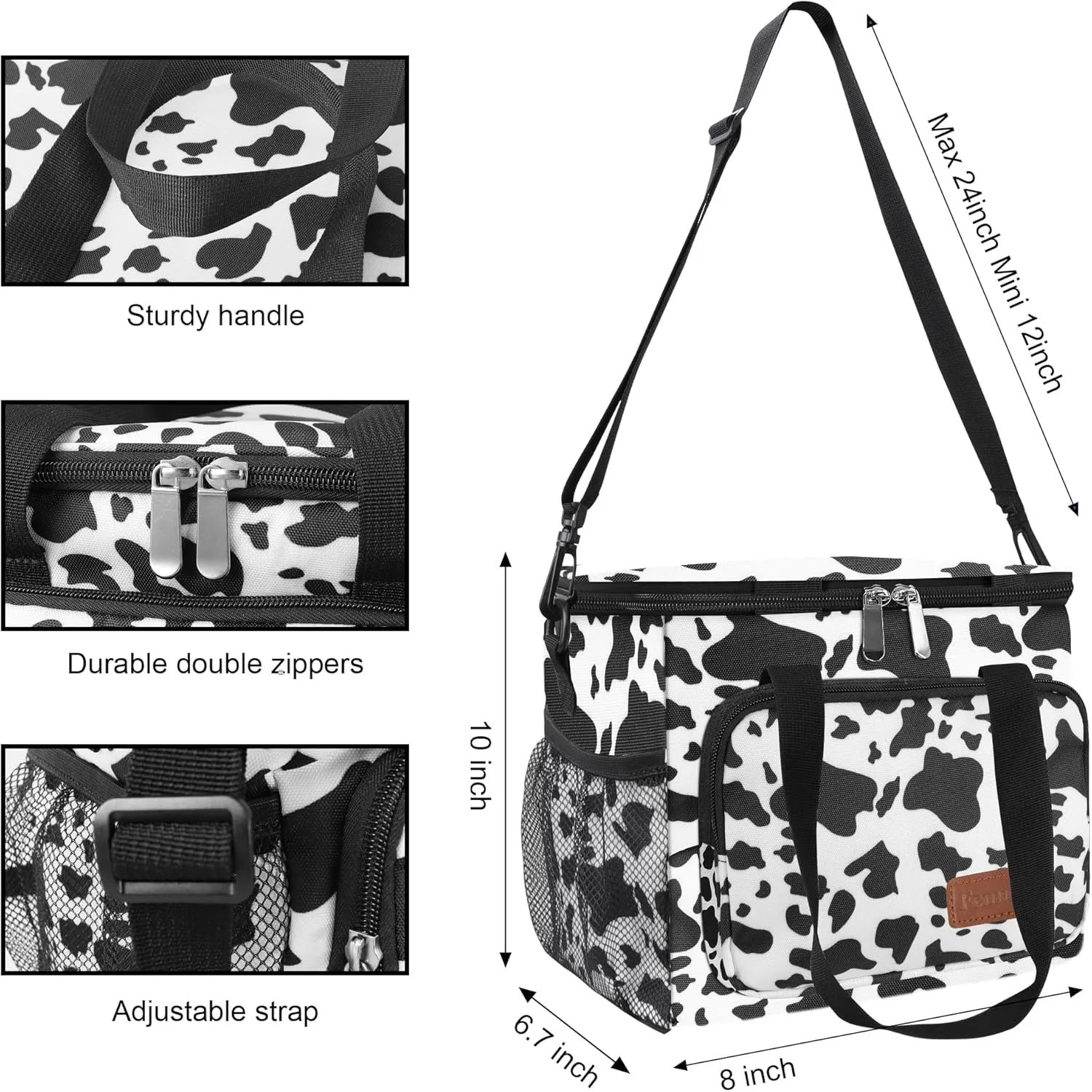 Femuar Lunch Bags for Women/Men, Insulated Lunch Bag for Work Office - Lunch Cooler Bag Leakproof Lunch Box with Adjustable Shoulder Strap - Cow print