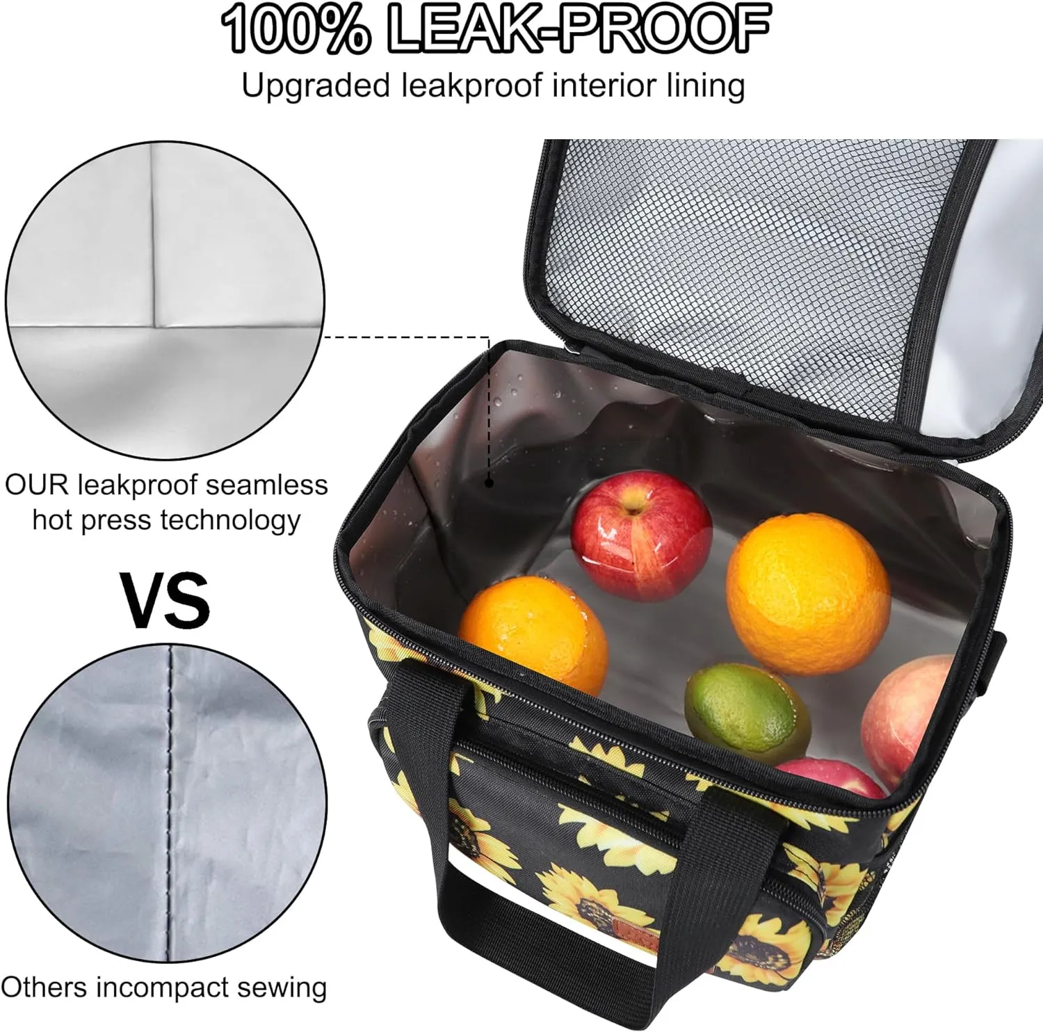 Femuar Lunch Bags for Women/Men, Insulated Lunch Bag for Work Office - Lunch Cooler Bag Leakproof Lunch Box with Adjustable Shoulder Strap - Sunflower