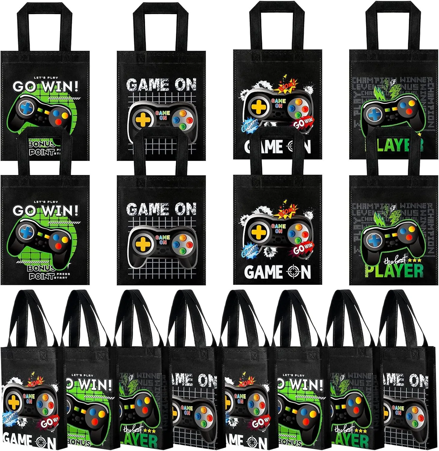 Ferraycle 24 Pack Video Game Themed Gift Bags Video Game Party Favors Non Woven Reusable Goody Treat Bags with Handles