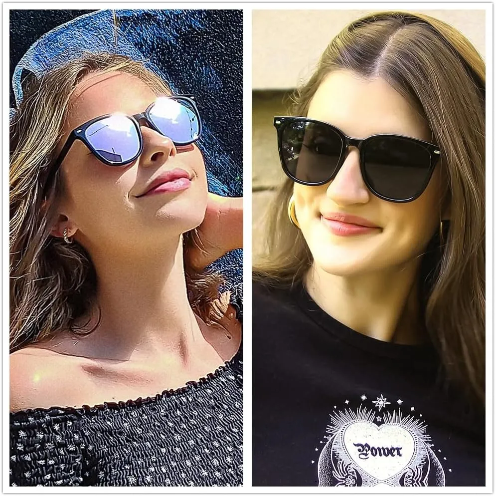 FIMILU 2 Packs Sunglasses for Women Polarized UV400 Protection Lens Big Frame Fashion Glasses Trendy Stylish Shade