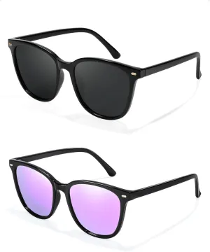 FIMILU 2 Packs Sunglasses for Women Polarized UV400 Protection Lens Big Frame Fashion Glasses Trendy Stylish Shade