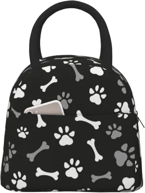 Fiokroo Lunch Bag Insulated Dog Paws And Bones Lunch Box Animal Footprints Reusable Waterproof Lunch Tote Bag For School Work College Outdoor Travel Picnic, 10l