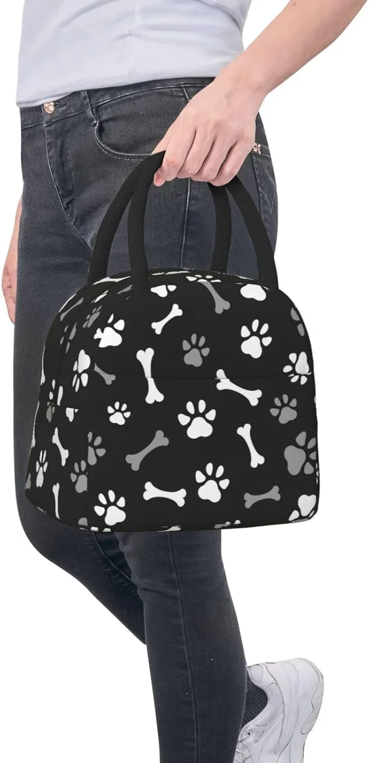 Fiokroo Lunch Bag Insulated Dog Paws And Bones Lunch Box Animal Footprints Reusable Waterproof Lunch Tote Bag For School Work College Outdoor Travel Picnic, 10l