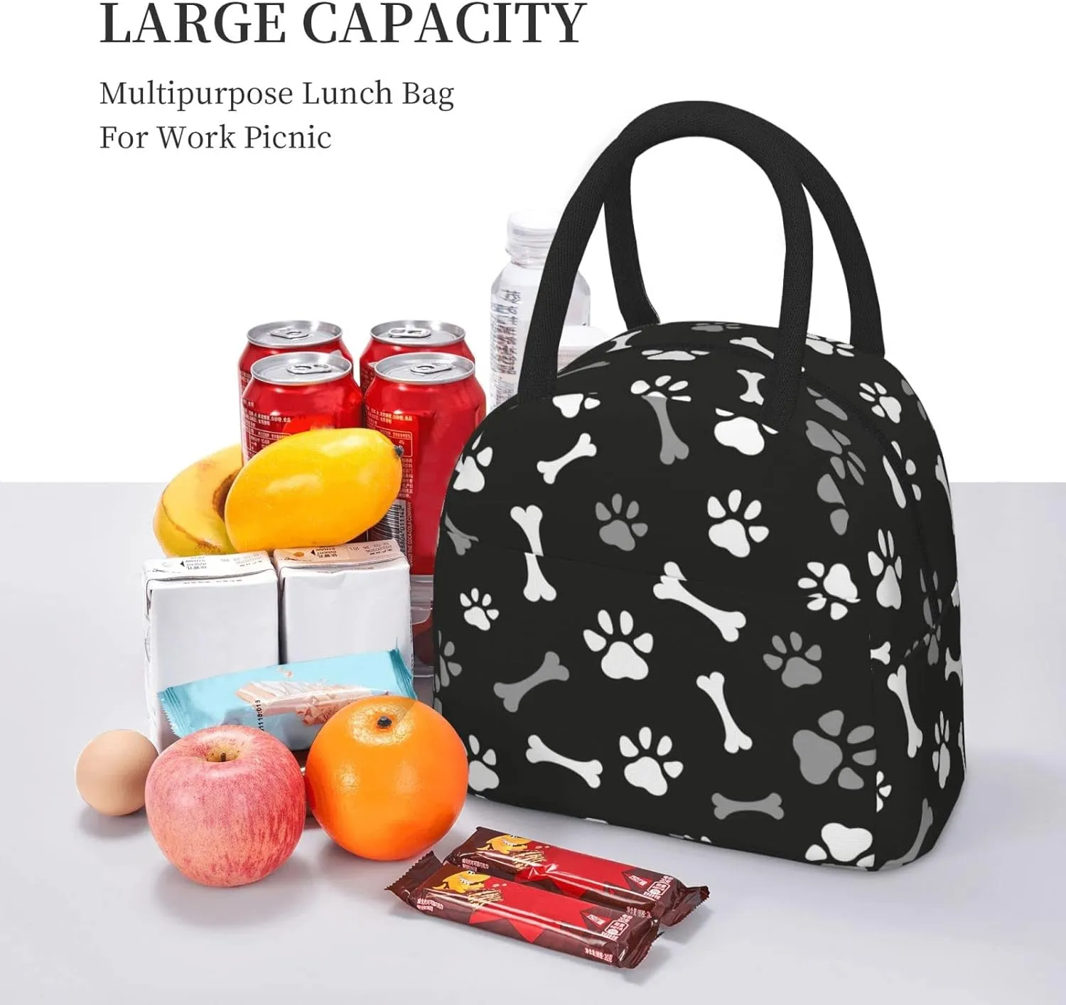 Fiokroo Lunch Bag Insulated Dog Paws And Bones Lunch Box Animal Footprints Reusable Waterproof Lunch Tote Bag For School Work College Outdoor Travel Picnic, 10l