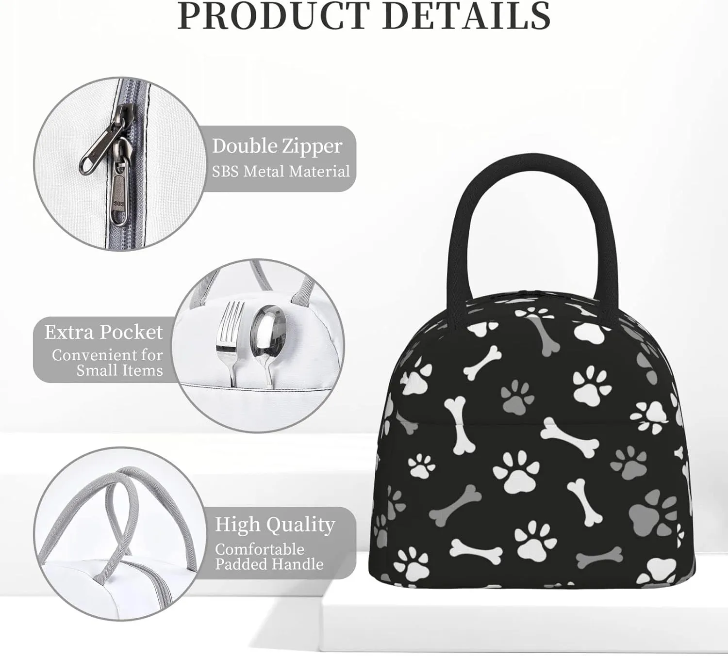 Fiokroo Lunch Bag Insulated Dog Paws And Bones Lunch Box Animal Footprints Reusable Waterproof Lunch Tote Bag For School Work College Outdoor Travel Picnic, 10l