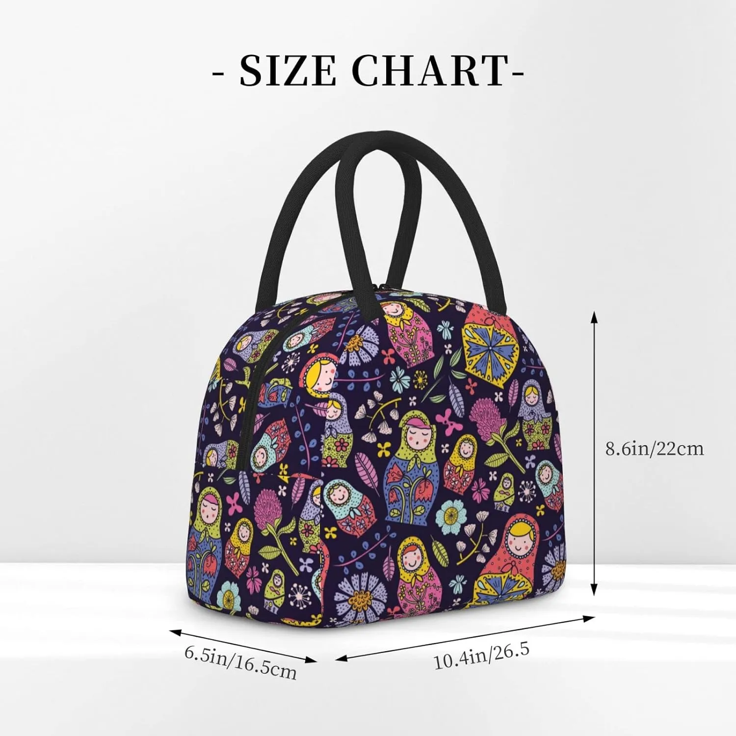 Fiokroo Lunch Bag Insulated Russian Nesting Dolls Matryoshka Lunch Box Reusable Waterproof Lunch Tote Bag For School Work College Outdoor Travel Picnic, 10l