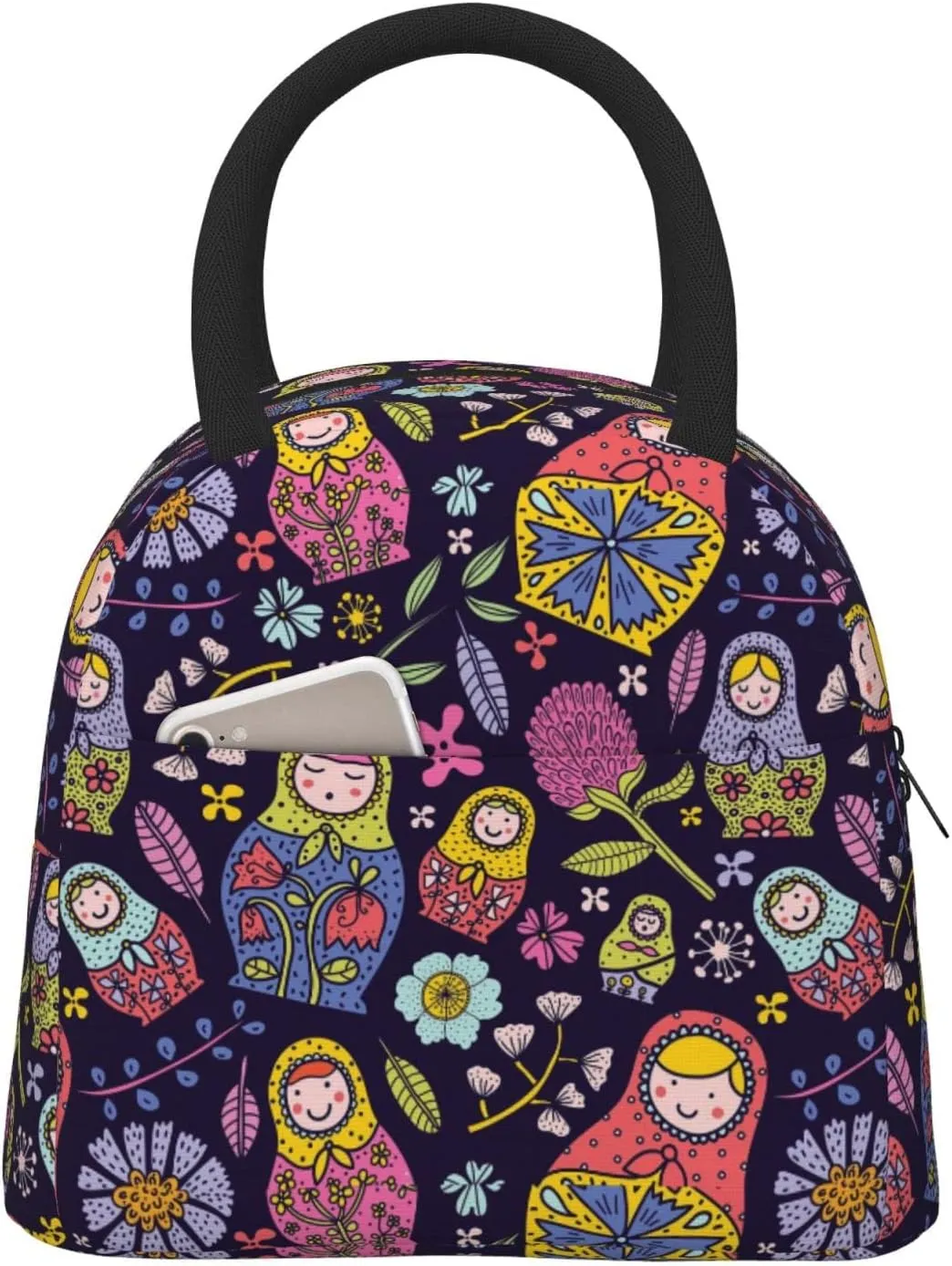 Fiokroo Lunch Bag Insulated Russian Nesting Dolls Matryoshka Lunch Box Reusable Waterproof Lunch Tote Bag For School Work College Outdoor Travel Picnic, 10l