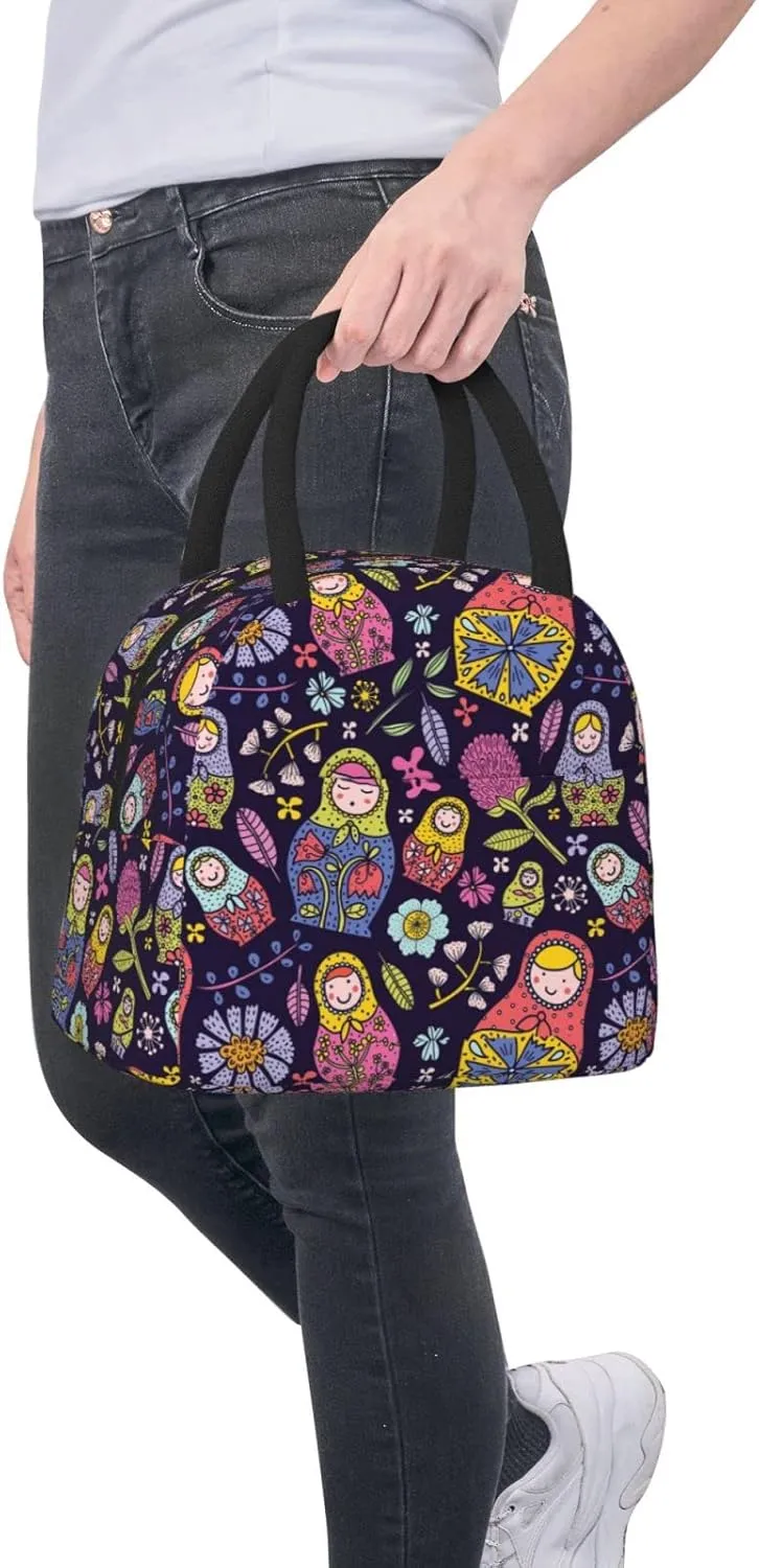 Fiokroo Lunch Bag Insulated Russian Nesting Dolls Matryoshka Lunch Box Reusable Waterproof Lunch Tote Bag For School Work College Outdoor Travel Picnic, 10l