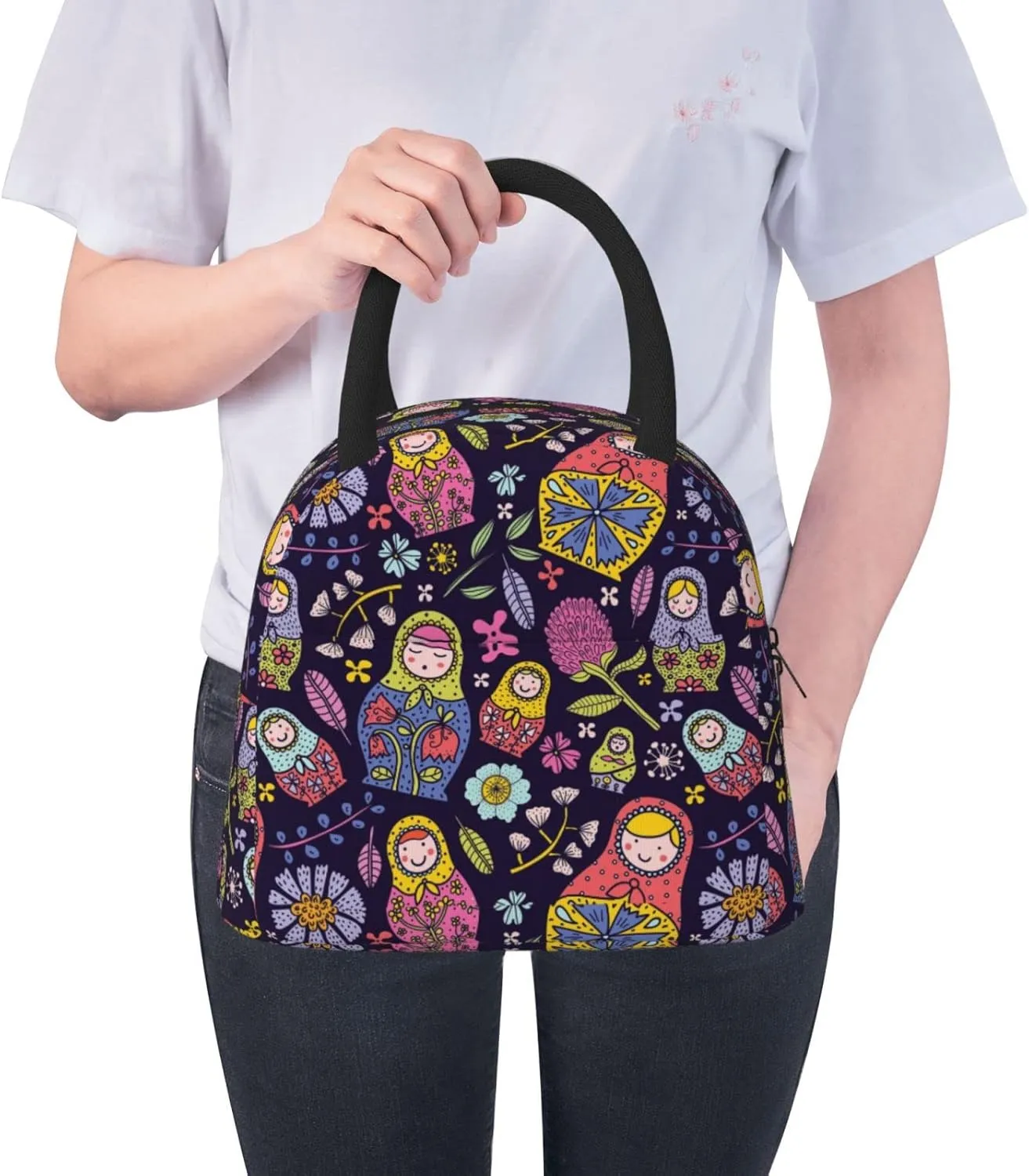 Fiokroo Lunch Bag Insulated Russian Nesting Dolls Matryoshka Lunch Box Reusable Waterproof Lunch Tote Bag For School Work College Outdoor Travel Picnic, 10l