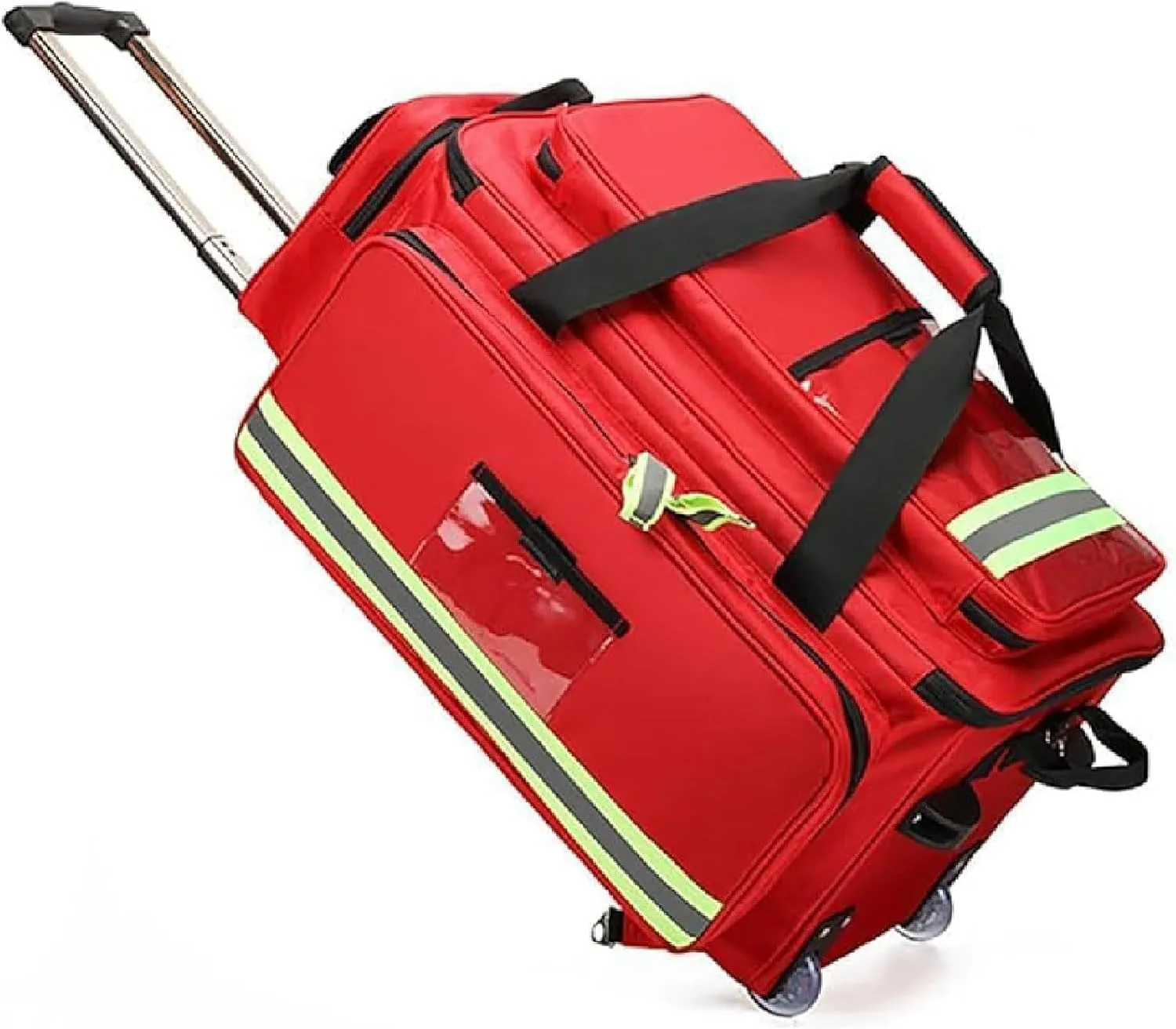 First Aid Kit Bag, Large Capacity Medical Trolley Bag with Wheels, First Responder Trauma Bag Portable Outdoor Emergency Duffle Bag with Reflective Strips, Bag Only