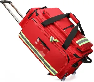First Aid Kit Bag, Large Capacity Medical Trolley Bag with Wheels, First Responder Trauma Bag Portable Outdoor Emergency Duffle Bag with Reflective Strips, Bag Only
