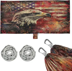 Flag Bald Eagle Camping Hammock, 330 lbs with 2 Tree Straps, Carry Bag, Single Portable Hammock for Outdoor/Indoor, Hiking, Beach, Backpacking, Travel