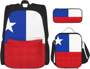 Flag Of Chile Print Travel Backpack Set,Stylish 600d Oxford Fabric,Insulated Lunch Bag,And Cosmetic Pouch