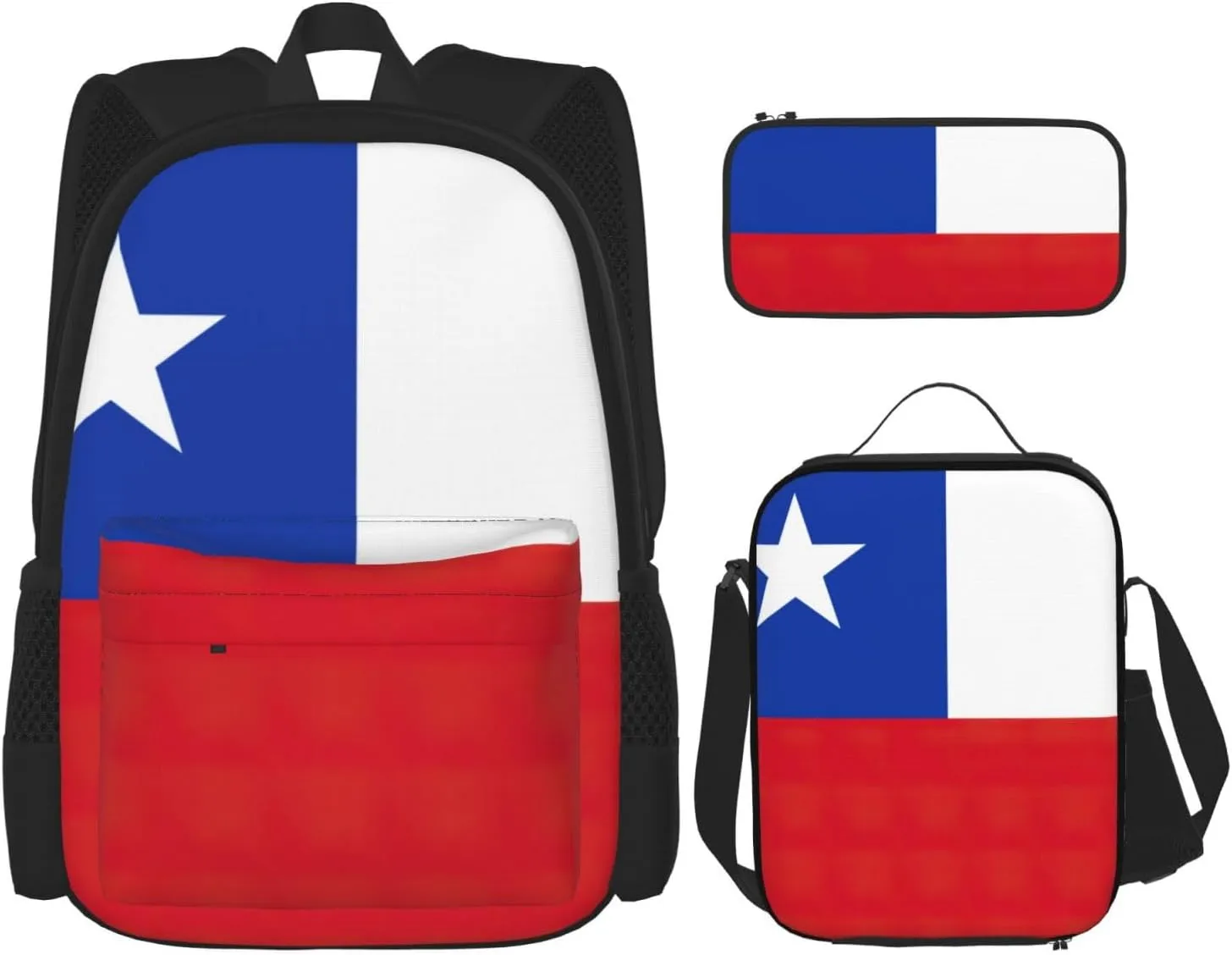 Flag Of Chile Print Travel Backpack Set,Stylish 600d Oxford Fabric,Insulated Lunch Bag,And Cosmetic Pouch