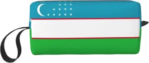 Flag of the Republic of Uzbekistan print Cosmetic Makeup Bags Pouch with Zipper Makeup Bag Travel Cosmetic Bags,Travel Toiletry Case