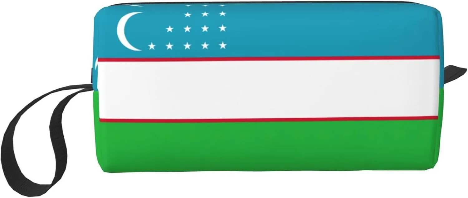 Flag of the Republic of Uzbekistan print Cosmetic Makeup Bags Pouch with Zipper Makeup Bag Travel Cosmetic Bags,Travel Toiletry Case