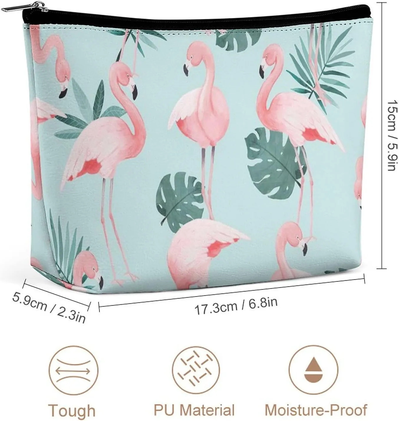 Flamingo Mint Green Large Capacity Portable Hand-held Makeup Bag