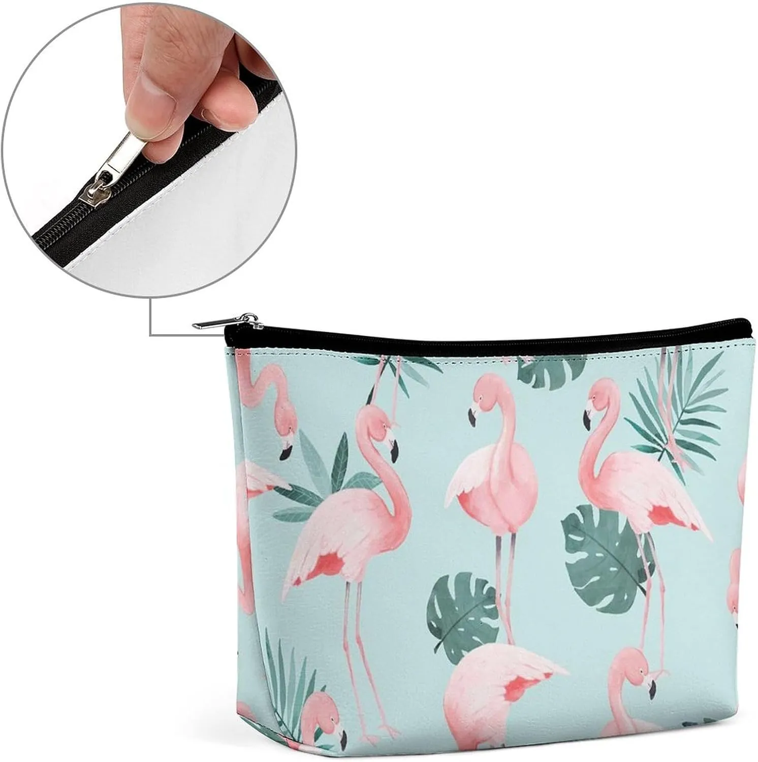 Flamingo Mint Green Large Capacity Portable Hand-held Makeup Bag