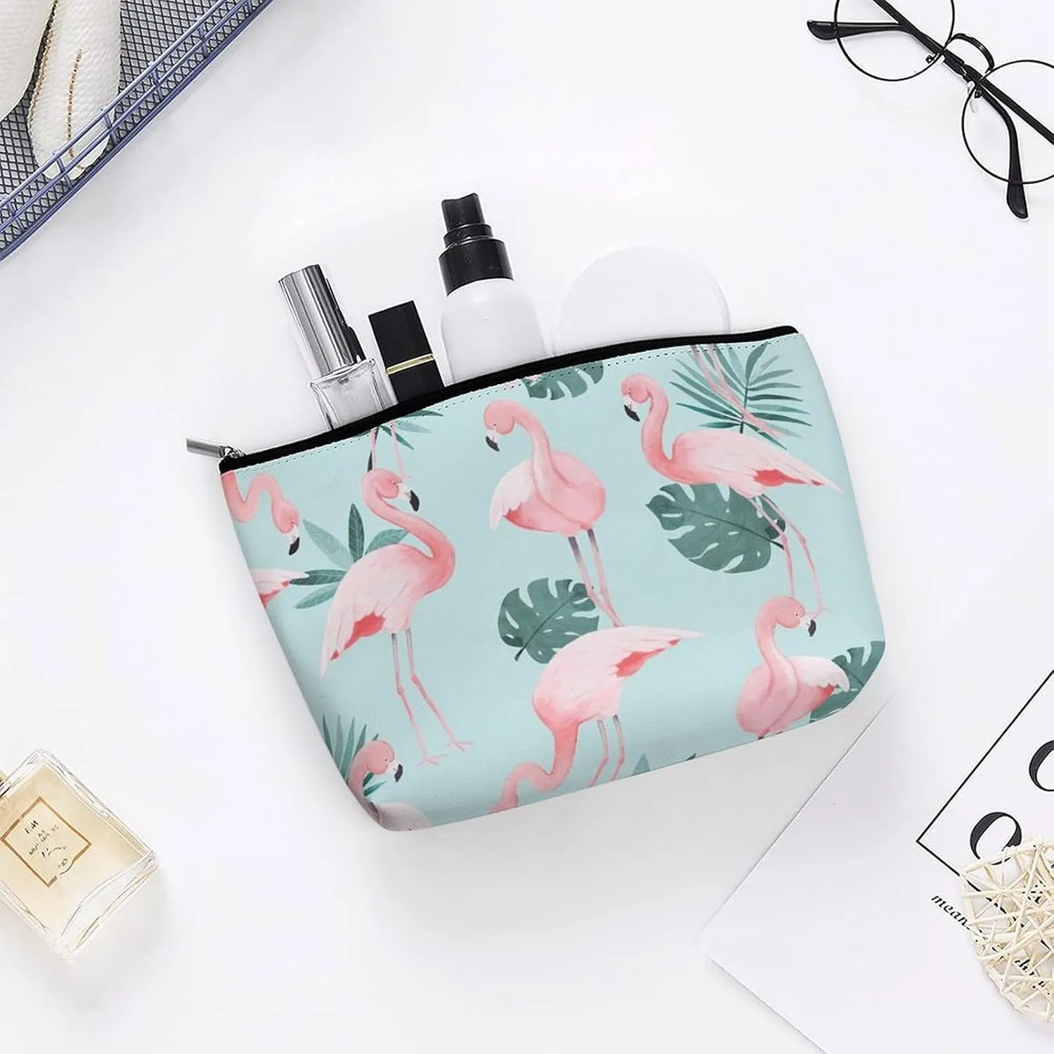 Flamingo Mint Green Large Capacity Portable Hand-held Makeup Bag