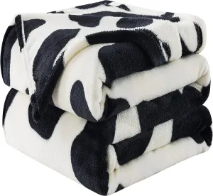 Flannel Fleece Cow Print Blanket Queen Size - Premium Anti-Static Super Soft Cozy Plush, Lightweight Microfiber Winter Warm Throw Blanket for Couch Sofa Bed 90" x 90"(Black Cow Queen)