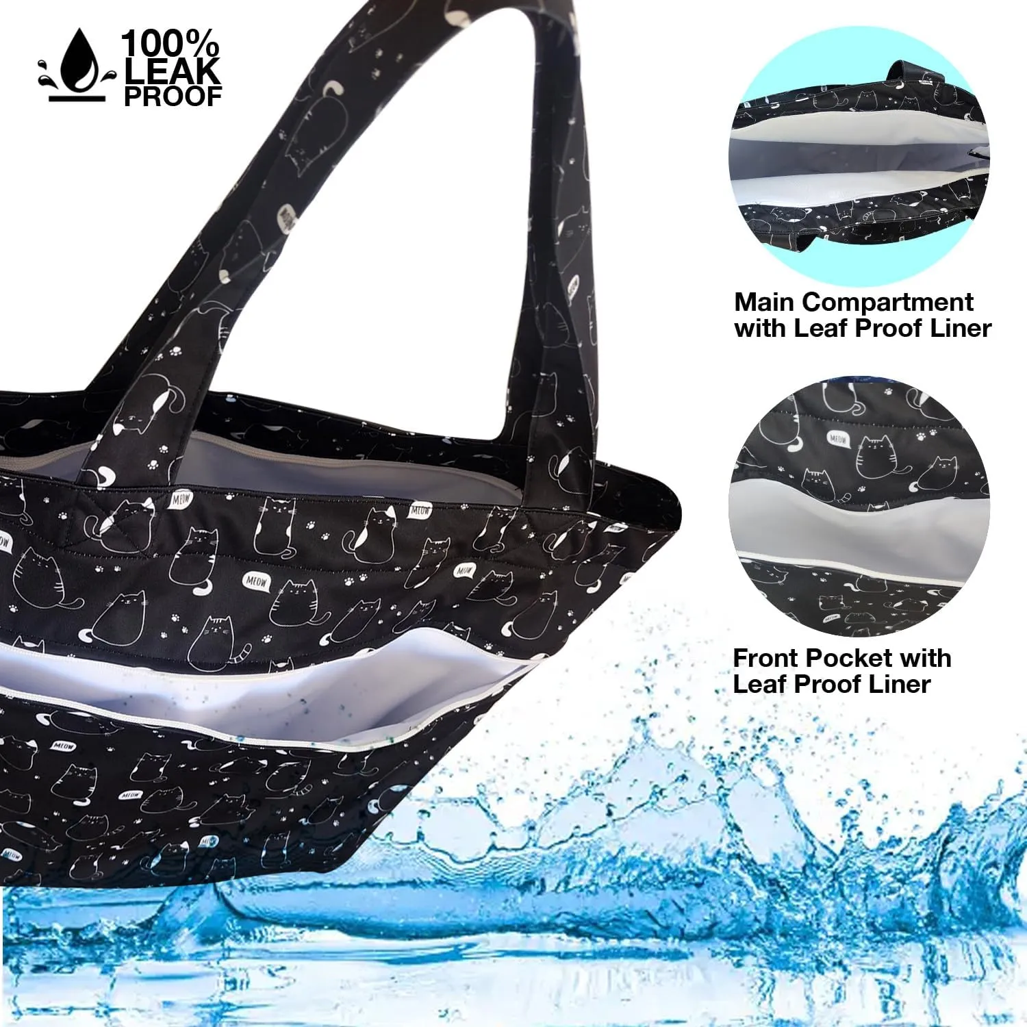 FLOCK THREE Leak Proof Large Tote Pool Bag Shoulder Handbag Water Proof with Zipper for Baby Care Sports Gym Grocery Travel