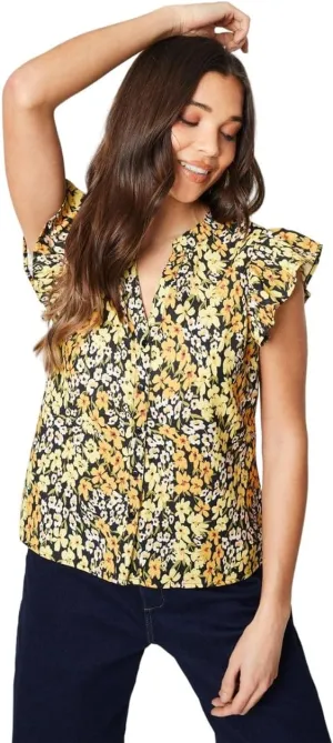 Floral Ruffle Top for Women/Women, Yellow/Black, 4 US