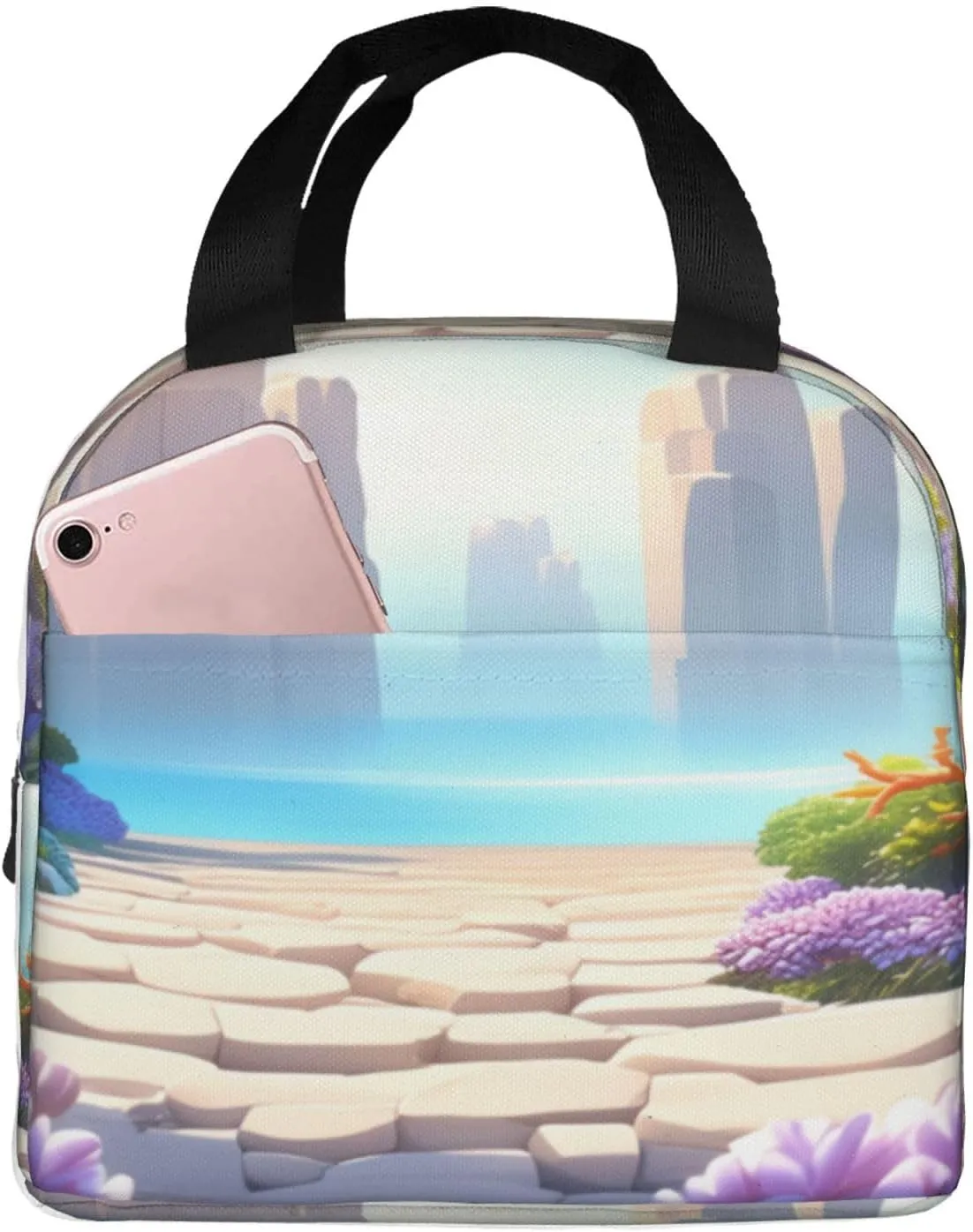 Flowery paths and boulders Lunch Bag Lunch Box for Women & Men – Leakproof Cute Cooler Lunch Tote Bag, Large Capacity for Work Travel Picnic