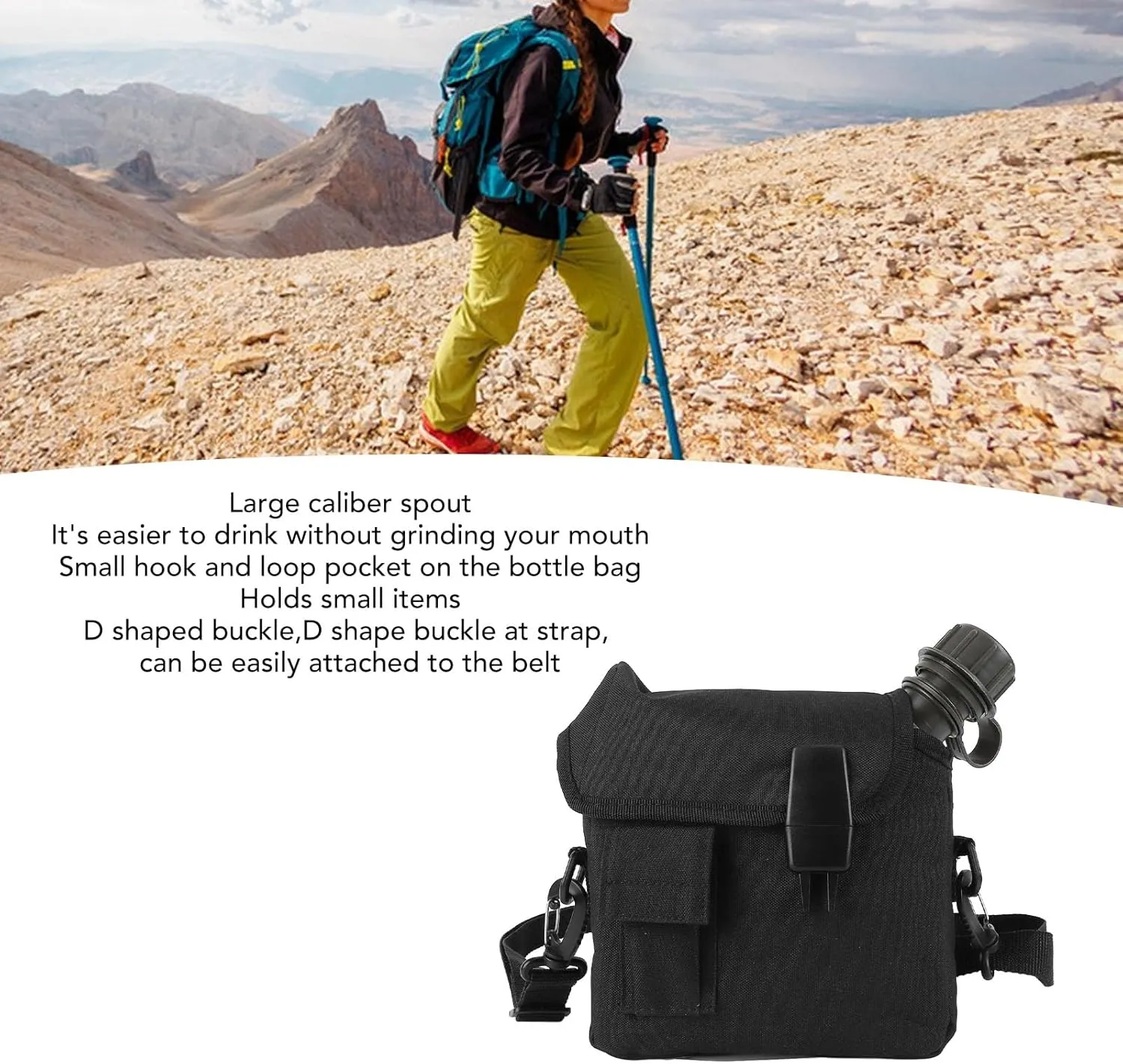 Fockety Military Canteen Water Bottle, 1.5L Large Capacity Adjustable Strap Buckle Desert Canteen Heavy Duty PVC Sturdy and Leakage Proof Outdoor Water Bottle for Outdoor Sports Hiking