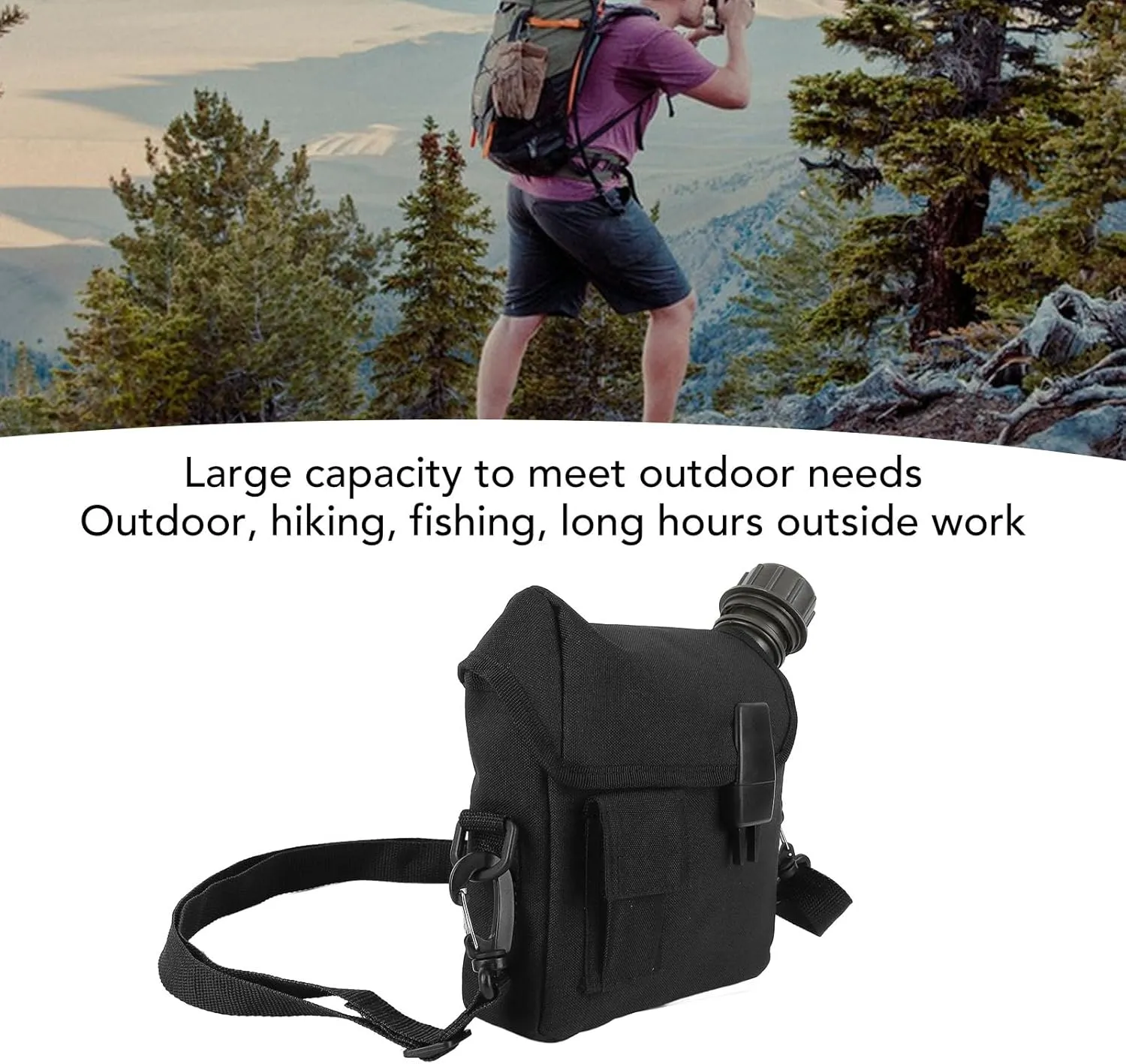 Fockety Military Canteen Water Bottle, 1.5L Large Capacity Adjustable Strap Buckle Desert Canteen Heavy Duty PVC Sturdy and Leakage Proof Outdoor Water Bottle for Outdoor Sports Hiking