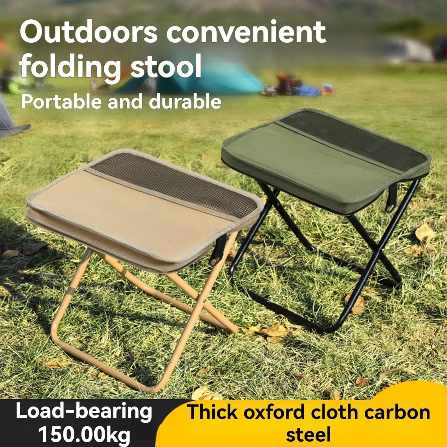 Foldable Backpack Stool, Folding Mini Outdoor Camping Stool, Portable Small Foldable Lightweight Hunting Seat with Zippered Carrying Bag, Folding Slacker Chairs (Green, S)