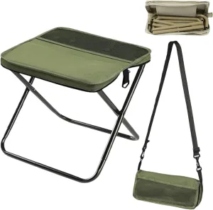 Foldable Backpack Stool, Folding Mini Outdoor Camping Stool, Portable Small Foldable Lightweight Hunting Seat with Zippered Carrying Bag, Folding Slacker Chairs (Green, S)