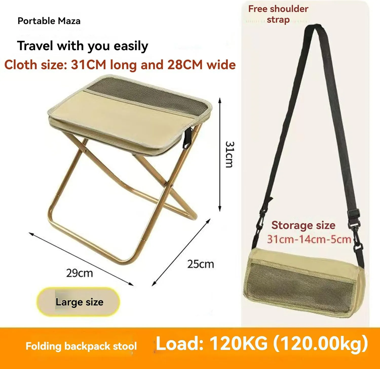 Foldable Backpack Stool, Folding Mini Outdoor Camping Stool, Portable Small Foldable Lightweight Hunting Seat with Zippered Carrying Bag, Folding Slacker Chairs (Green, S)