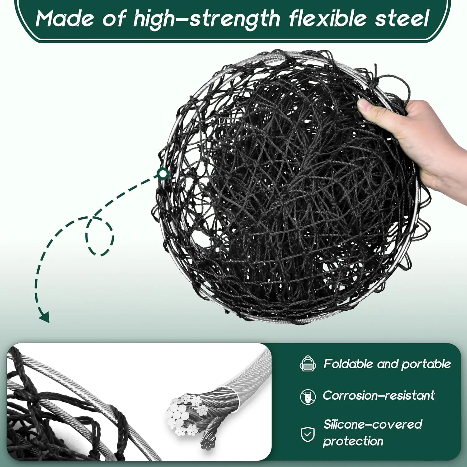 Foldable Bridge and Pier Fishing Net, Drop Net for Pier Fishing, Pier Net for Fishing Saltwater Freshwater, Multi-Purpose Foldable Rubber Fish Basket with 32FT Rope