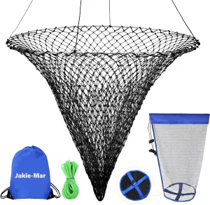 Foldable Bridge and Pier Fishing Net, Drop Net for Pier Fishing, Pier Net for Fishing Saltwater Freshwater, Multi-Purpose Foldable Rubber Fish Basket with 32FT Rope